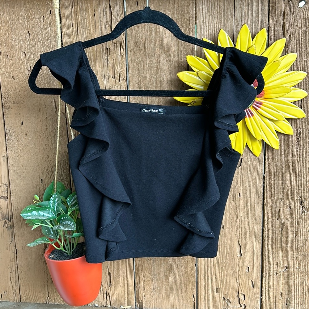 Black Ruffle Sleeve Women's Top
